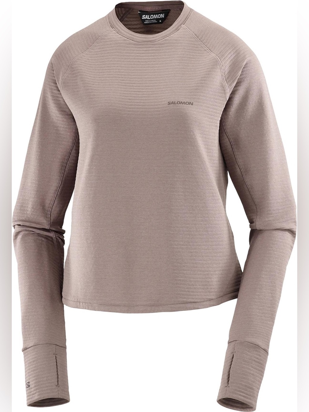 Salomon Essential Lightwarm Moisture Wicking Fleece Longsleeve Crew Top in Iron